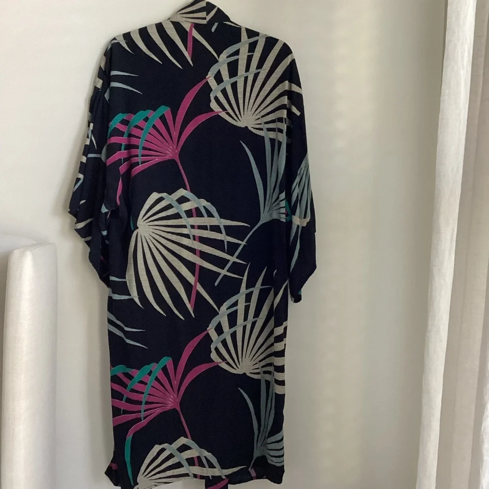Maeve Kira Long Kimono Jacket Womens Size XS/S Black Tropical Floral Pockets - Picture 7 of 15